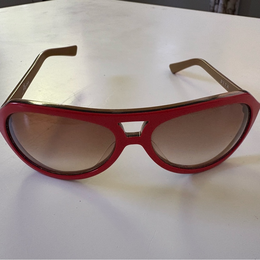 Vintage Dita Alpine Aviator Sunglasses Orange Brown - Picture 4 of 6